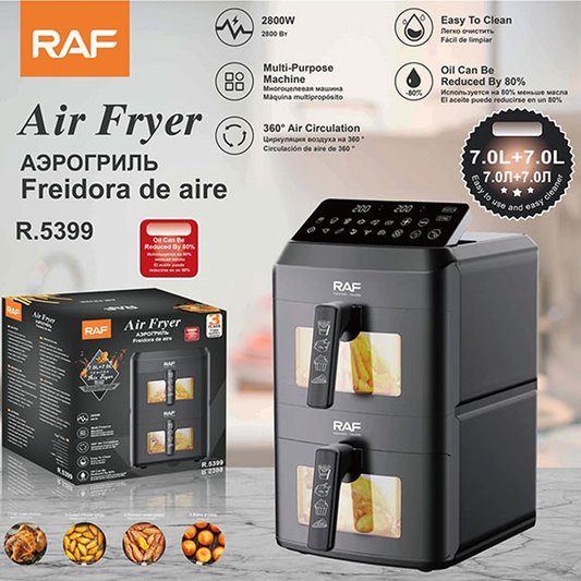 RAF R.5399 - AIR Fryer, 2800W Power, 14L (7L+7L) Double Compartment, Easy Cleaning, Touch Control