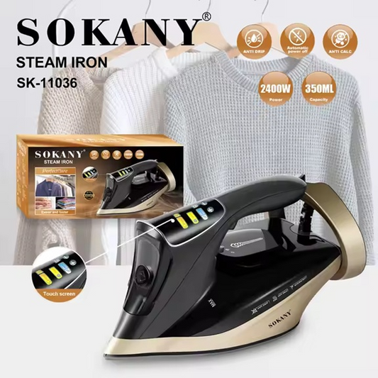 SOKANY SK‑11036 Steam Iron – 2400 W • 350 ml Water Tank • Ceramic‑Treated Soleplate