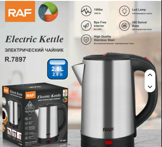 RAF R.7897 2.5 L Electric Kettle — 1500 W Stainless Steel Water Boiler