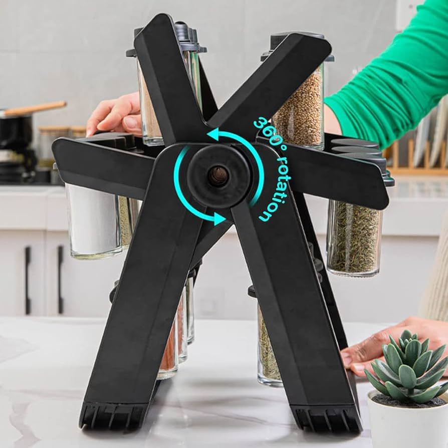 18-Jar Rotating Spice Rack — Stainless Steel Carousel Organizer with Glass Jars