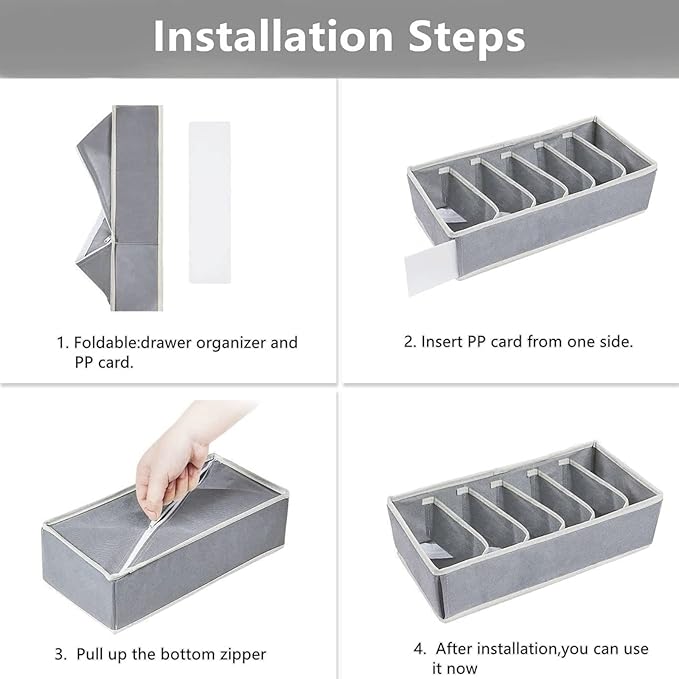 Set of 4 Foldable Underwear & Drawer Organizers (Gray)