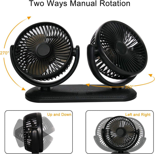 Car Fan Portable Dual Head Electric Vehicle Mounted FAN