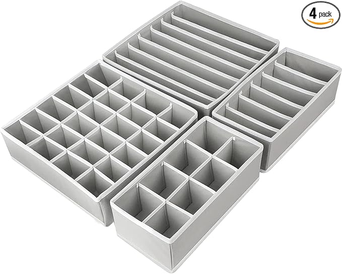 Set of 4 Foldable Underwear & Drawer Organizers (Gray)