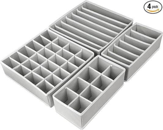 Set of 4 Foldable Underwear & Drawer Organizers (Gray)