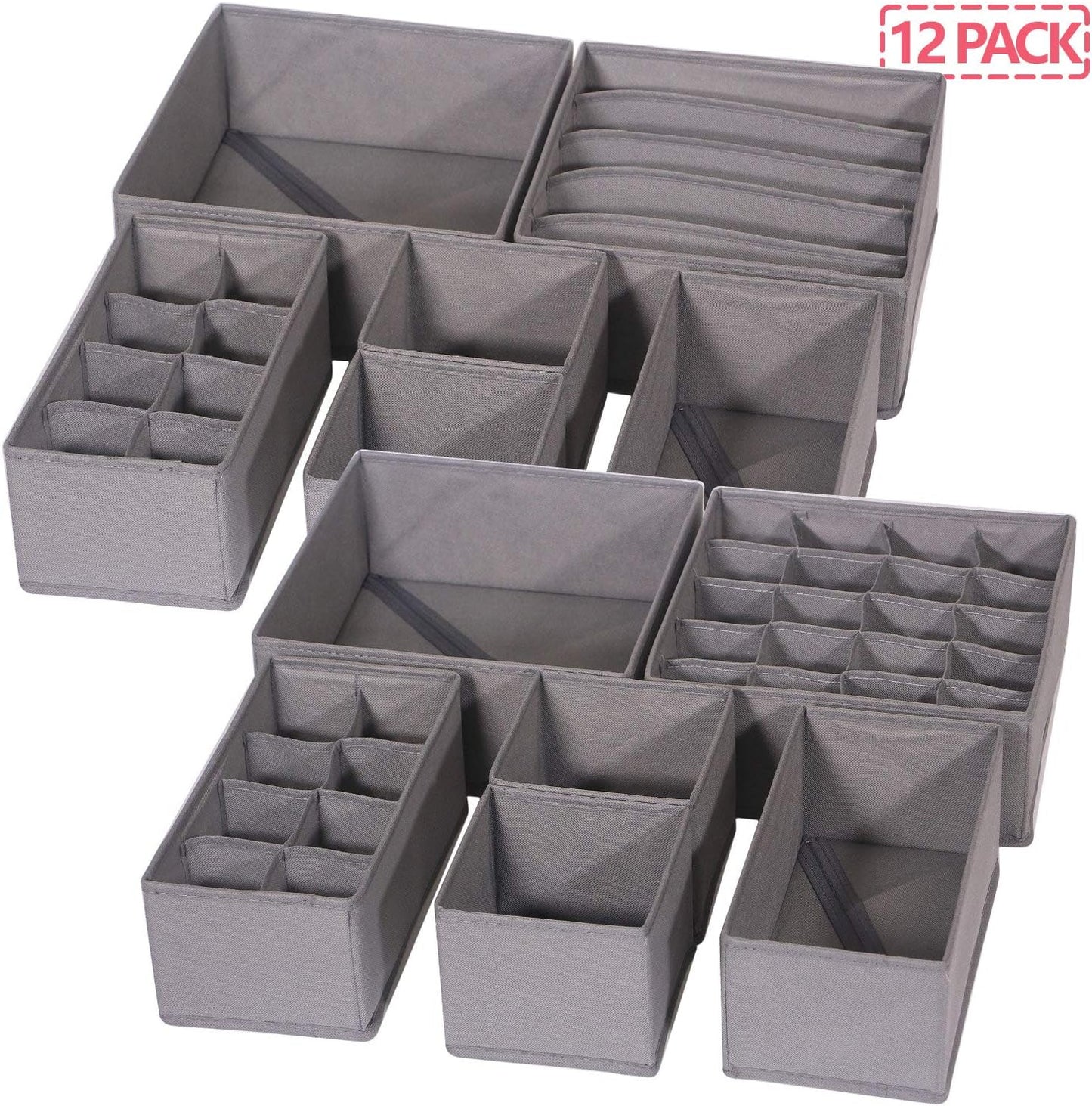 DIOMMELL 12 Pack Foldable Cloth Storage Box Closet Dresser Drawer Organizer Fabric Baskets Bins Containers Divider for Baby Clothes Underwear Bras Socks