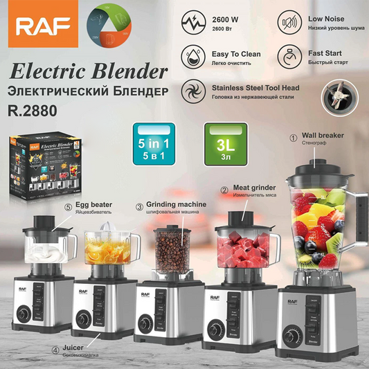 RAF  R.2880 5 IN 1 Multifunctional Electric Blender with Stainless Steel Blade Household Machine for Meat Fruit Grinder