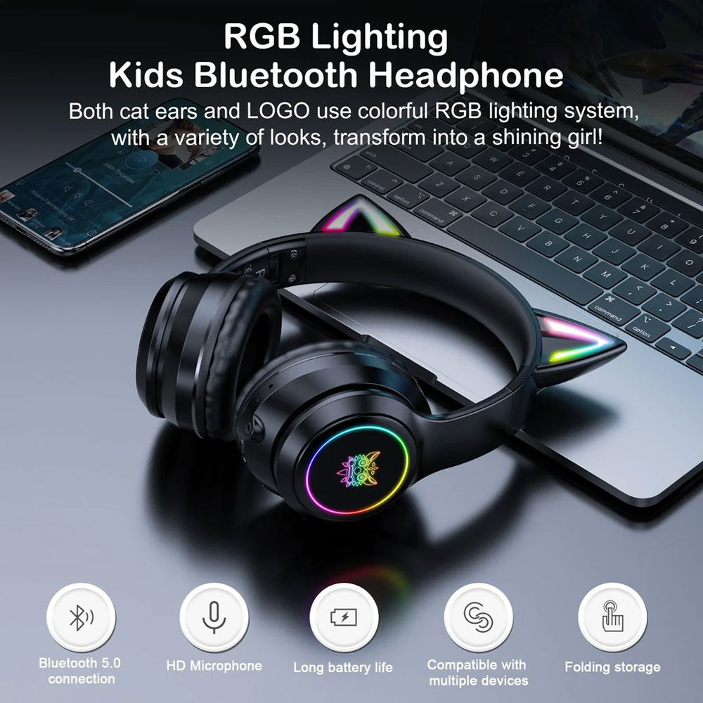 Onikuma B90 RGB Cat Ear Bluetooth 5.0 Wireless Gaming Headset
