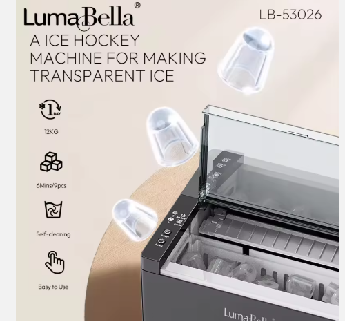 LumaBella LB‑53026 Stainless Steel Ice Maker – 11 L Daily Capacity, Compact Countertop Design