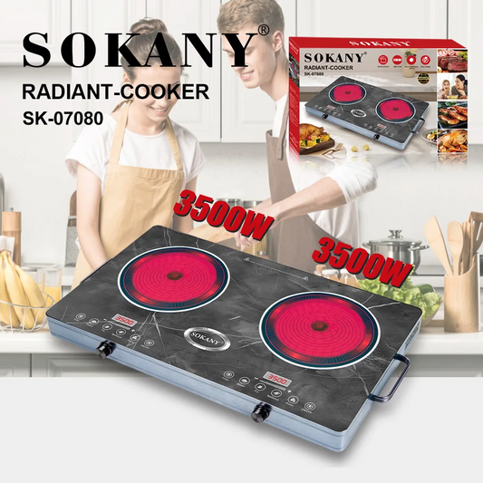 Sokany SK‑07080 Double Coil Electric Infrared Cooker – Portable Stainless Steel Hot Plate with Adjustable Temperature, 3500WW