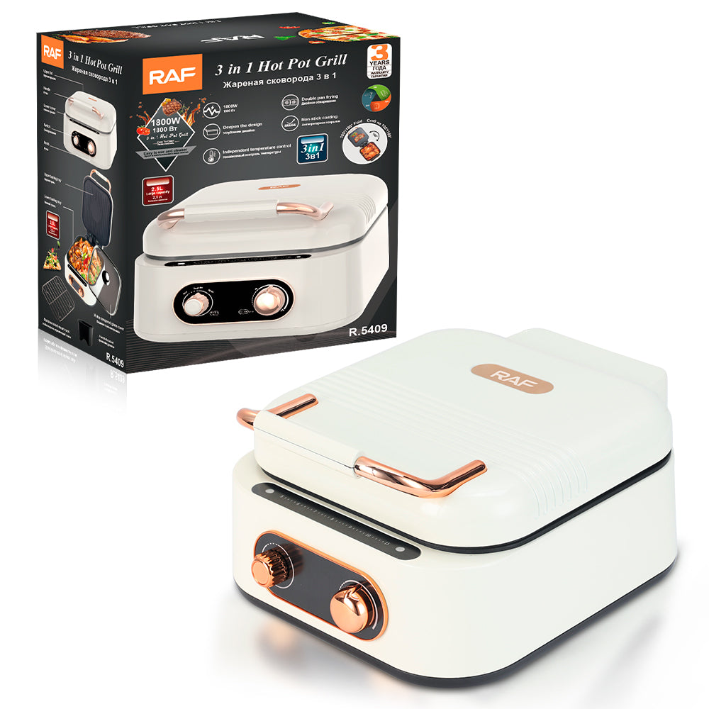 RAF R.5409 3-in-1 Electric Hot Pot BBQ Grill, FoldableSmokeless Cooker