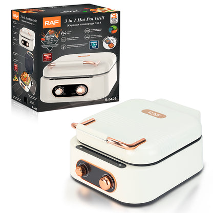 RAF R.5409 3-in-1 Electric Hot Pot BBQ Grill, FoldableSmokeless Cooker