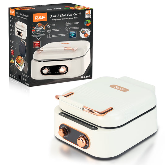 RAF R.5409 3-in-1 Electric Hot Pot BBQ Grill, FoldableSmokeless Cooker