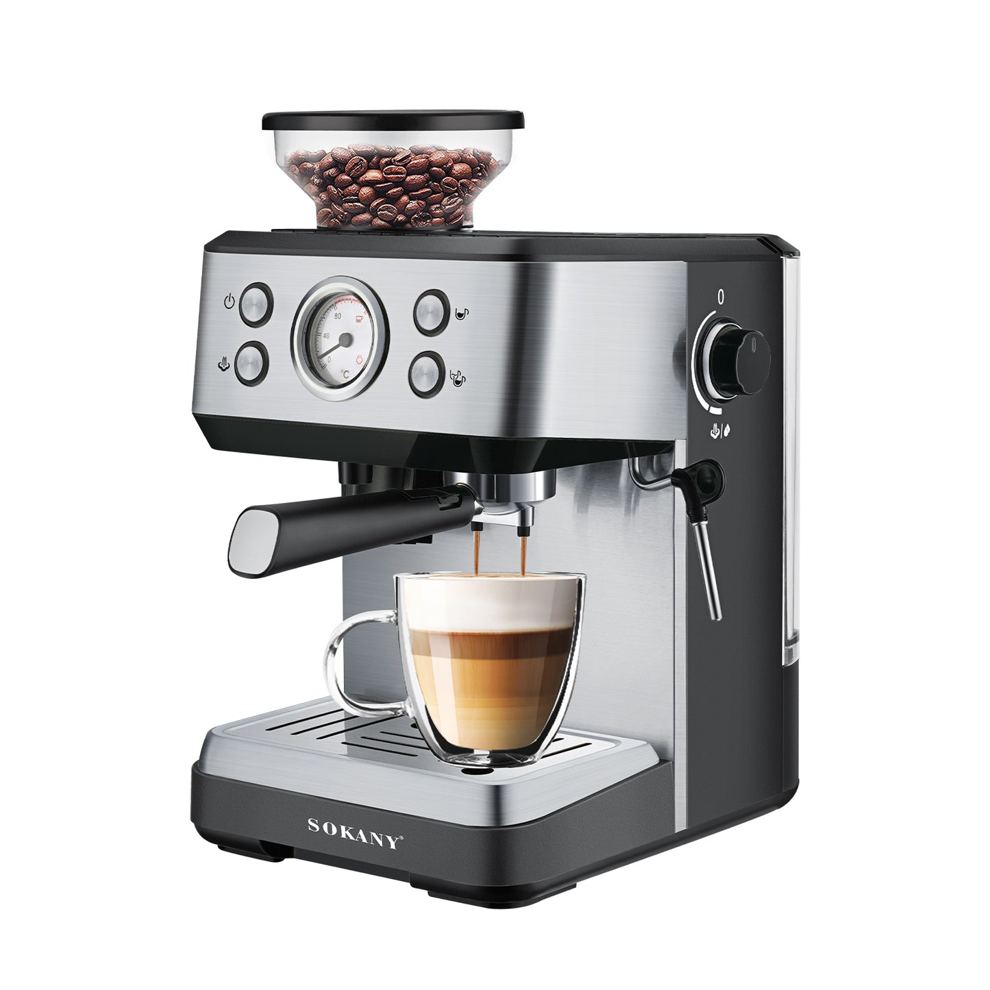 Sokany 4-in-1 Coffee Maker – Brew, Froth & Grind with Ease
