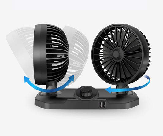 DOUBLE HEAD CAR FAN 2 SPEED 360° ROTATION 12V