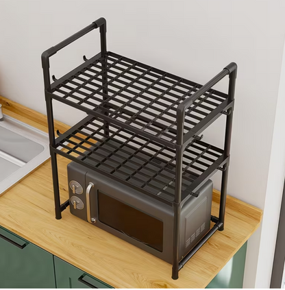 Kitchen Multifunctional Utility Shelf - Expandable 3-Tier Microwave Shelf Rack