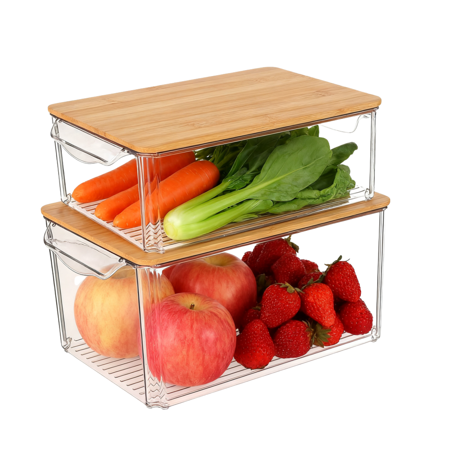 CLEAR PLASTIC STORAGE BOX WITH BAMBO LID SMALL