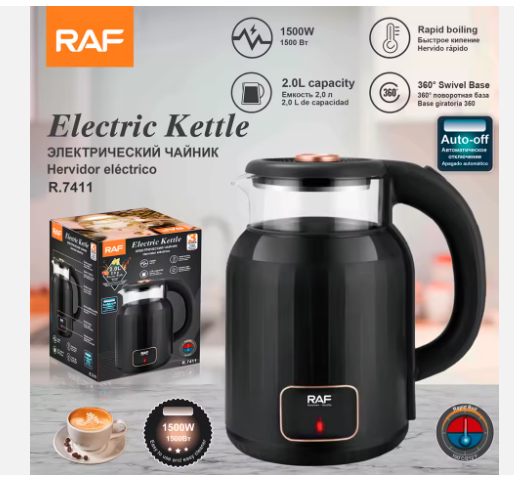 RAF R.7411 1.7 L Electric Kettle — 1500 W Stainless Steel Water Boiler with Auto Shut-Off