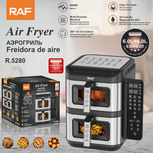 RAF R.5280 Dual Basket Air Fryer — 12 L (6 L + 6 L) Double Chamber with 2800 W Digital Touch Control