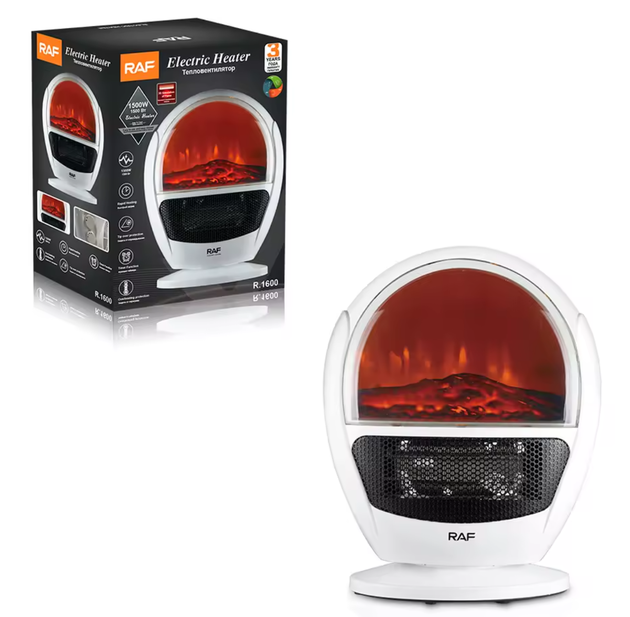 RAF R.1600 Tip Over Protection Overheating Protection Electric Heater Fire Retardant Dumping Power Off Fan Heater