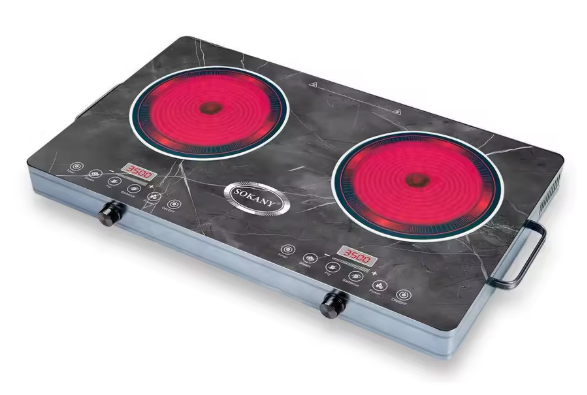 Sokany SK‑07080 Double Coil Electric Infrared Cooker – Portable Stainless Steel Hot Plate with Adjustable Temperature, 3500WW