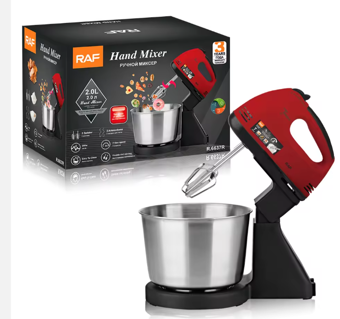 RAF 2L Stand Mixer R.6637 – Mix, Whip & Bake with Style (Orange, White & Red)