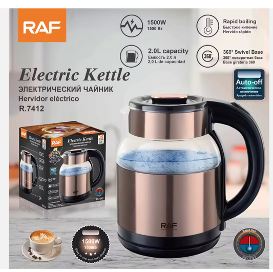 R.7412 Home Appliance 2.0L Blue Colored Glass Electric Water Kettle