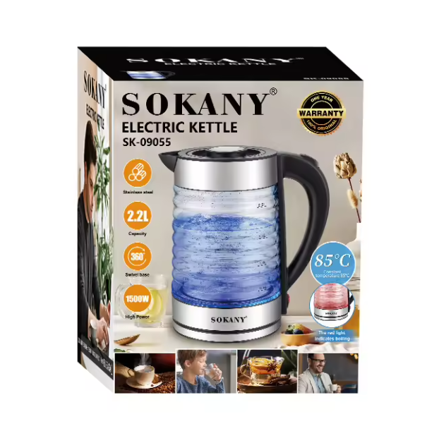 Sokany SK‑09055 2.2 L Electric Kettle – 1500 W Fast Boil with Water Level Indicator & Automatic Shut‑Off