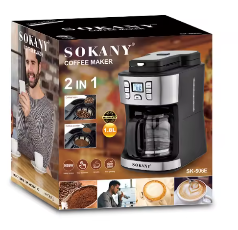 Sokany Coffee Maker 2-in-1 – Brew & Froth with Ease