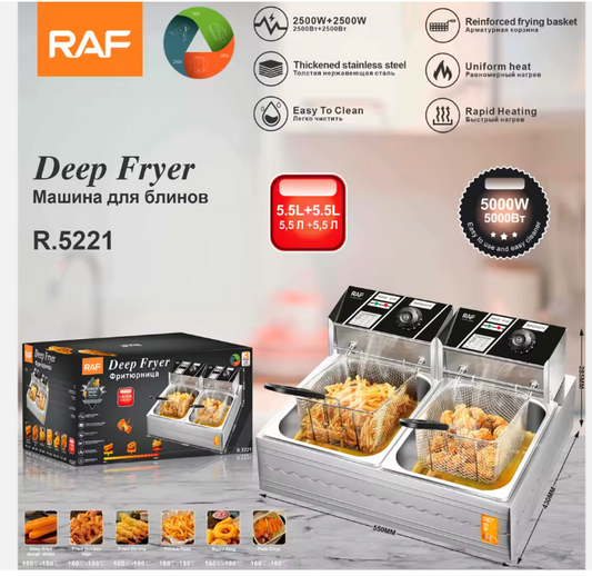 RAF R.5221 11 L Dual Basket Electric Deep Fryer — 5000 W Stainless Steel Fryer