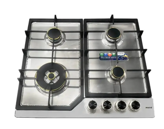 BOLESI 4 Burner Stainless Steel Gas Hob Cooktop | Triple Ring Wok Burner & Durable Cast Iron Grates