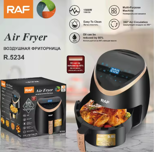 New Design Smart Automatic Touch Screen Electrical Digital Air Fryer RAF 5.8L Air Fryer