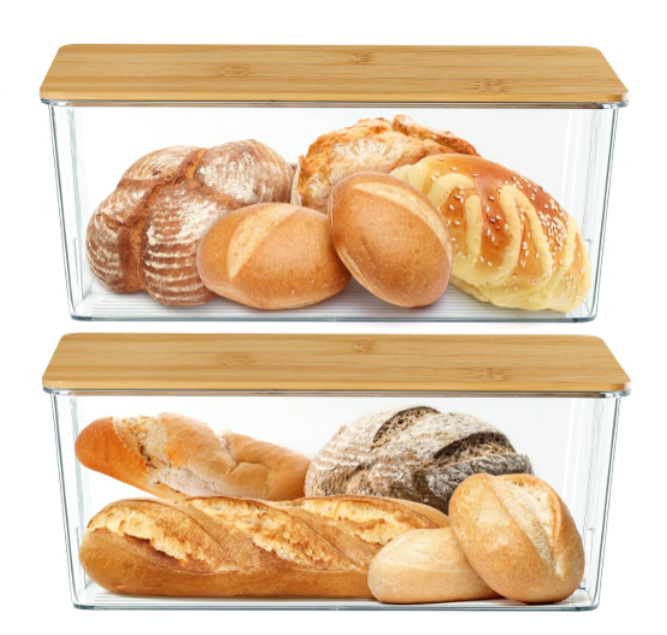 CLEAR PLASTIC STORAGE BOX WITH BAMBO LID SMALL