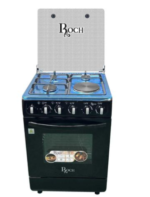 Roch 60X60CM COOKER 3 GAS + 1 ELECTRIC HOTPLATE WITH ELECTRIC OVEN JET VALVE BURNER STAINLESS STEEL HOB GLASS TOP COVER
