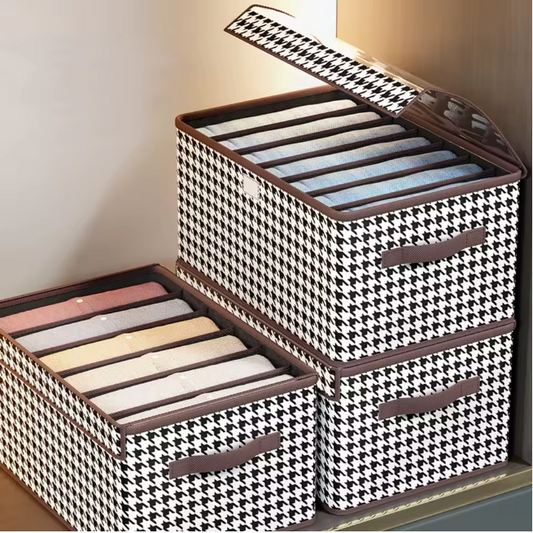 Wardrobe Pants & Clothing Organizer Box (Foldable Compartment Design) DIVIDED WITH LID