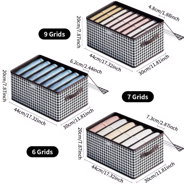 Wardrobe Pants & Clothing Organizer Box (Foldable Compartment Design) DIVIDED WITH LID