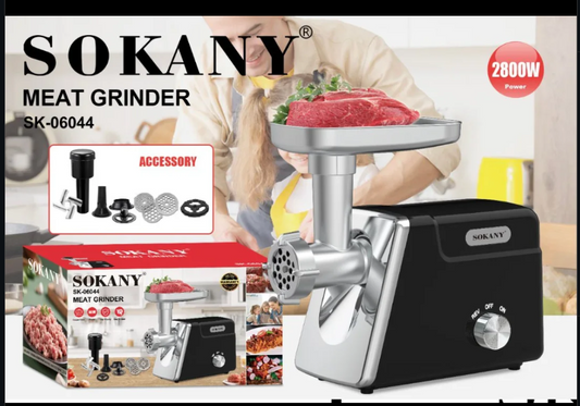 SOKANY SK‑06044 Meat Grinder – 2800 W • Stainless Steel & ABS Body • Reverse Function