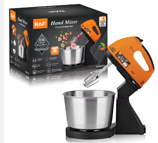 RAF 2L Stand Mixer R.6637 – Mix, Whip & Bake with Style (Orange, White & Red)