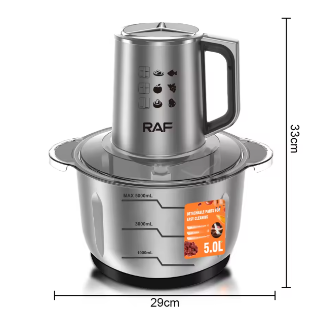 RAF R7711 New Design 1200W 5L Large Capacity Stainless Steel Food Processor with Six Blade