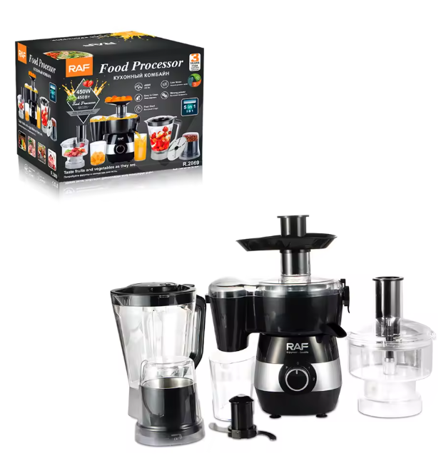 RAF R 2869 6 in 1 Food Processor Stainless Steel Multi-function Blender Chopper for Slicing Shredding