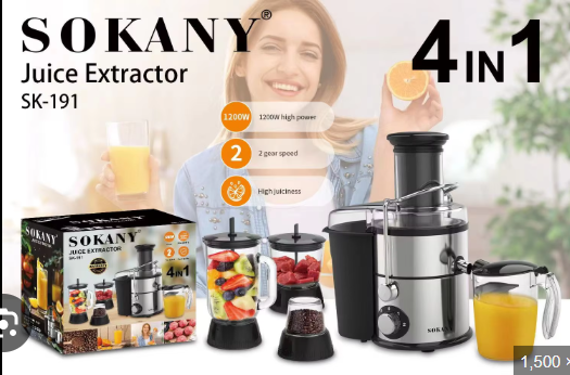 SOKANY SK-191 4-in-1 Juicer – 1200W • 1.55 L Capacity • Stainless Steel Body & Blades