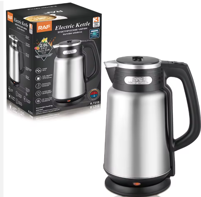 RAF R 7315 Electric Kettle with 2L Capacity Fast Boiling 1500W Heating Durable Stainless Steel Body for Daily Use