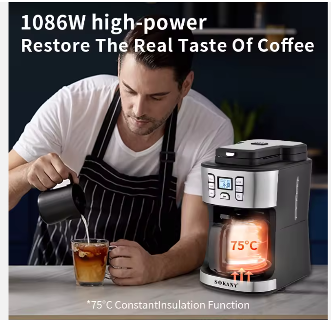 Sokany Coffee Maker 2-in-1 – Brew & Froth with Ease