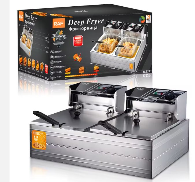 RAF R.5221 11 L Dual Basket Electric Deep Fryer — 5000 W Stainless Steel Fryer