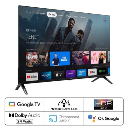 TCL 43″ S5400A (2024) FHD Smart Android Frameless TV – 43S5400
