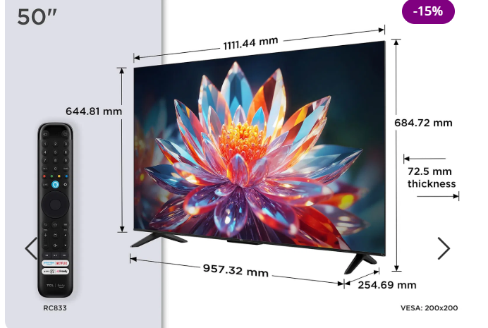 TCL 50″ 50T6C Classic QLED 4K Google Tv