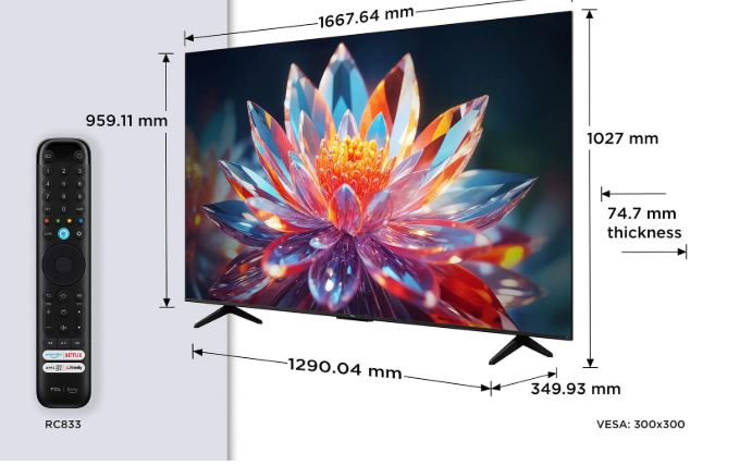 TCL 75″ 75T6C Classic QLED 4K Google Tv