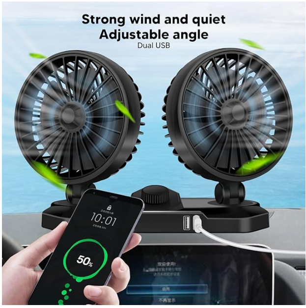 Double Head Car Fan 2 Adjustable Speed 360 Rotateable 12v Car Fan