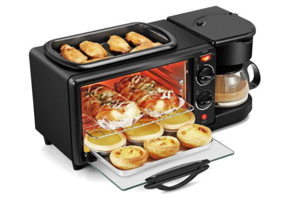Sokany SK-145 3in1 Breakfast Maker - Toaster oven, Coffee Maker, Non-stick Griddle, Compact design, Easy cleanup