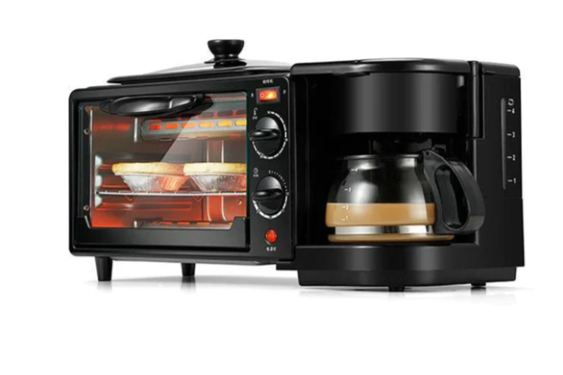 Sokany SK-145 3in1 Breakfast Maker - Toaster oven, Coffee Maker, Non-stick Griddle, Compact design, Easy cleanup