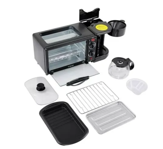 Sokany SK-145 3in1 Breakfast Maker - Toaster oven, Coffee Maker, Non-stick Griddle, Compact design, Easy cleanup